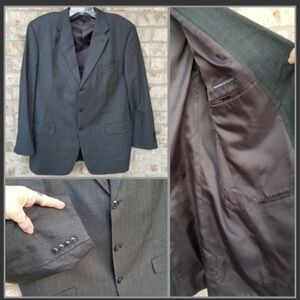 Jones New York GRAY Pinstripe Blazer Jacket ( XL / 46L) Wool Cashmere Sport Coat